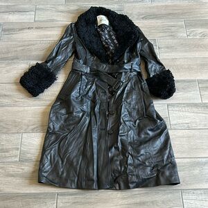 MARTA LEATHER COAT WITH FUR TRIM
